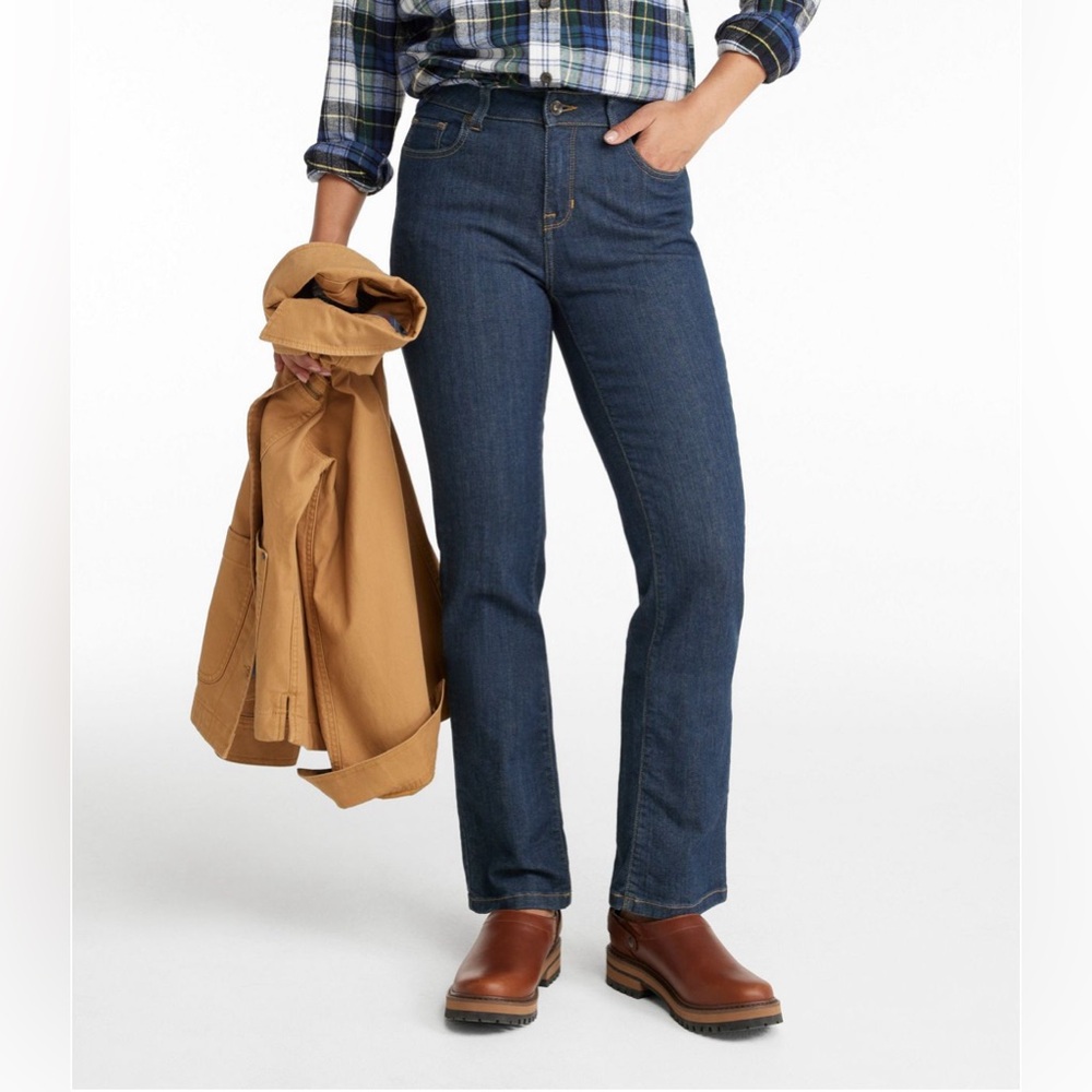🆕 LL Bean True Shape Classic Fit High Rise Jeans Rinsed Denim Medium Tall Sz 12